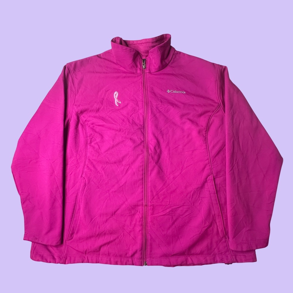 Columbia Jacket Women 2XL Pink Breast Cancer Awareness Softshell Fleece Zip Up